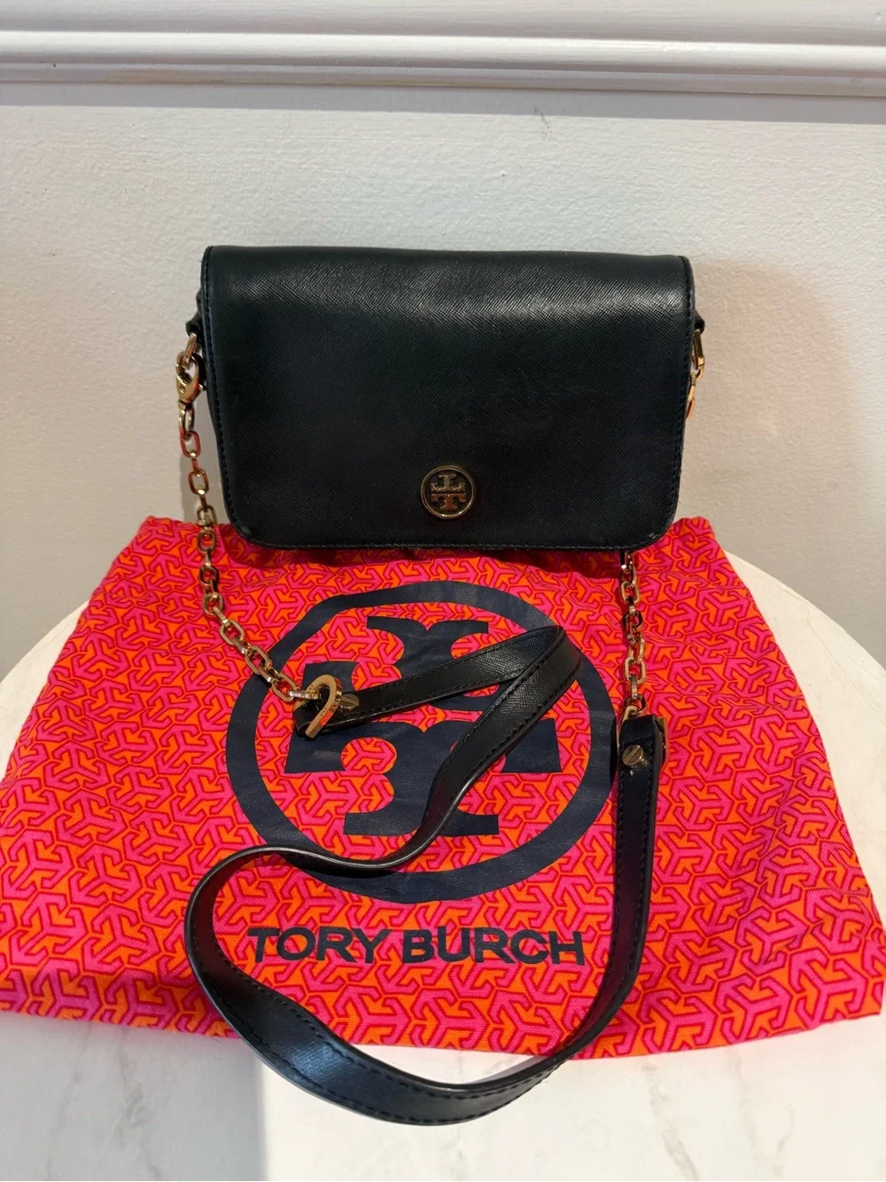 Tory Burch Black Leather Crossbody with Gold Hardware